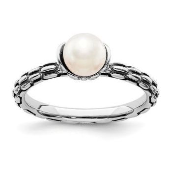 Picture of Silver Ring Antiqued White Freshwater Pearl