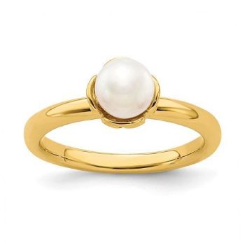 Picture of 18K Yellow Gold Plated Silver Ring White Freshwater Pearl