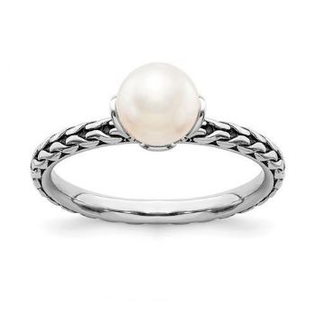 Picture of Silver Ring Antiqued White Freshwater Pearl