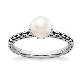 Picture of Silver Ring Antiqued White Freshwater Pearl