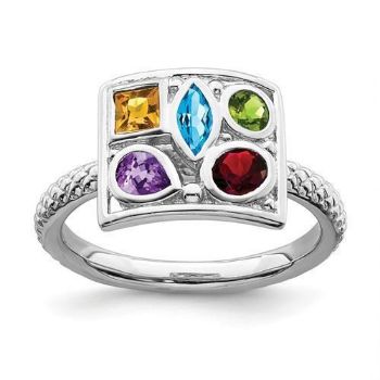 Picture of Silver Stackable Multi Color Gemstones Ring