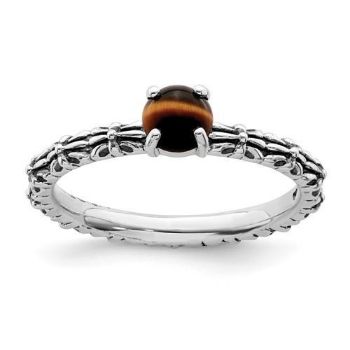 Picture of Silver Antiqued Ring Natural Tiger's Eye Stone