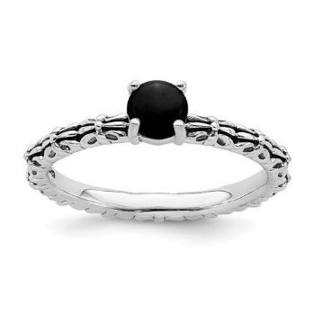 Picture of Silver Natural Black Agate Stone Antiqued Ring