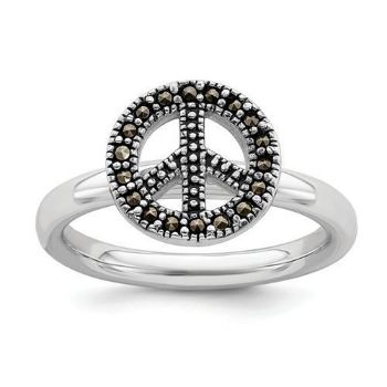 Picture of Silver Stackable Expressions Marcasite Peace Sign Ring