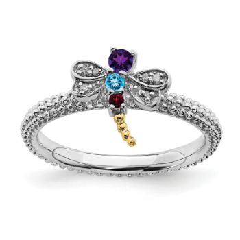 Picture of Silver Dragonfly Ring Multi Color Gemstones