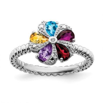 Picture of Sterling Silver Flower Ring Multi Color Gemstones