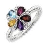 Picture of Sterling Silver Flower Ring Multi Color Gemstones