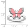 Picture of Silver Butterfly Ring Pink Enameled White CZ