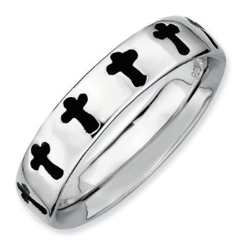 Picture of Sterling Silver Stackable Faith Ring Black