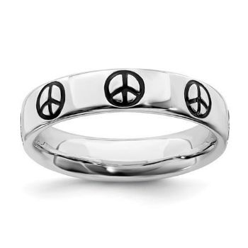 Picture of Sterling Silver Stackable Peace Ring Black Enameled