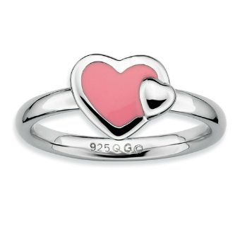 Picture of Silver Stackable Ring 2.25 mm Pink Enameled Hearts