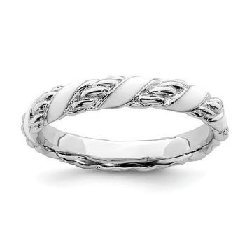 Picture of Silver Stackable Expressions White Enameled Patterned Ring