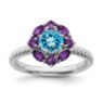 Picture of Silver Flower Ring Blue Topaz & Amethyst stones