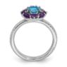 Picture of Silver Flower Ring Blue Topaz & Amethyst stones