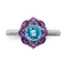 Picture of Silver Flower Ring Blue Topaz & Amethyst stones