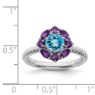 Picture of Silver Flower Ring Blue Topaz & Amethyst stones