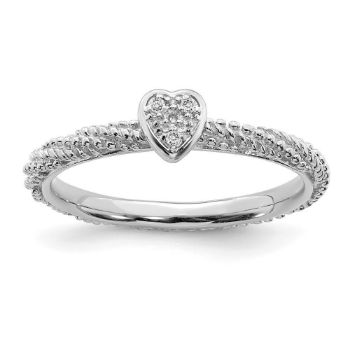 Picture of Diamond Textured Heart Ring Sterling Silver Stackable Expressions