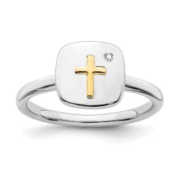 Picture of Diamond 14k Gold Cross Sterling Silver Tow-Tone Ring