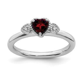 Picture of Silver Garnet And Diamond Hearts Ring