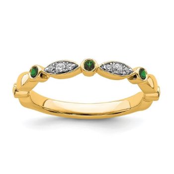 Picture of 14K Yellow Solid Gold Created Emerald and Diamonds Stackable Ring