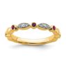 Picture of 14K Yellow Solid Gold Created Ruby and Diamonds Stackable Ring