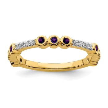 Picture of 14K Yellow Solid Gold Amethyst and Diamond Stackable Ring