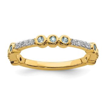 Picture of 14K Yellow Solid Gold Aquamarine and Diamond Stackable Ring