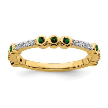 Picture of 14K Yellow Solid Gold Created Emerald and Diamond Stackable Ring