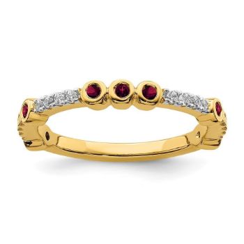 Picture of 14K Yellow Solid Gold Created Ruby and Diamond Stackable Ring