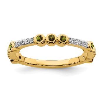 Picture of 14K Yellow Solid Gold Peridot and Diamond Stackable Ring