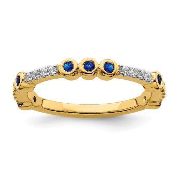 Picture of 14K Yellow Solid Gold Created Sapphire and Diamond Stackable Ring