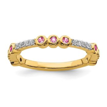 Picture of 14K Yellow Solid Gold Pink Tourmaline and Diamond Stackable Ring