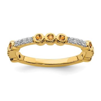 Picture of 14K Yellow Solid Gold Citrine and Diamond Stackable Ring