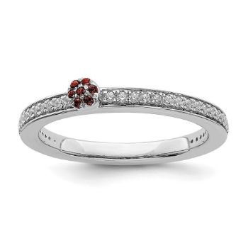 Picture of 14K White Solid Gold Garnet and Diamond Stackable Ring