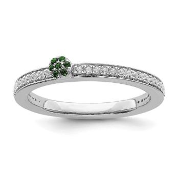 Picture of 14K White Solid Gold Created  Emerald and Diamond Stackable Ring