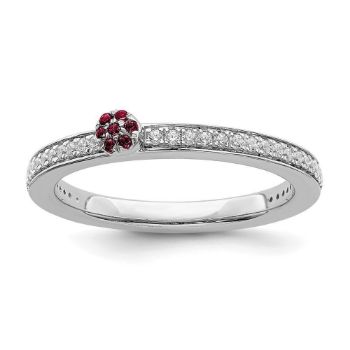 Picture of 14K White Solid Gold Created Ruby and Diamond Stackable Ring