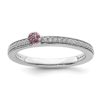 Picture of 14K White Solid Gold Pink Tourmaline and Diamond Stackable Ring