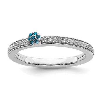 Picture of 14K White Solid Gold Blue Topaz and Diamond Stackable Ring