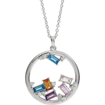 Picture of Silver 1 to 6 Baguette Stones Family Circle Pendant