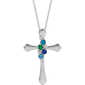 Picture of Cross Silver 1 to 6 Round Stones Mother's Pendant