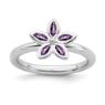 Picture of Silver Flower Ring Amethyst Stones