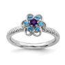Picture of Silver Flower Ring Blue Topaz & Amethyst stones