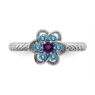 Picture of Silver Flower Ring Blue Topaz & Amethyst stones